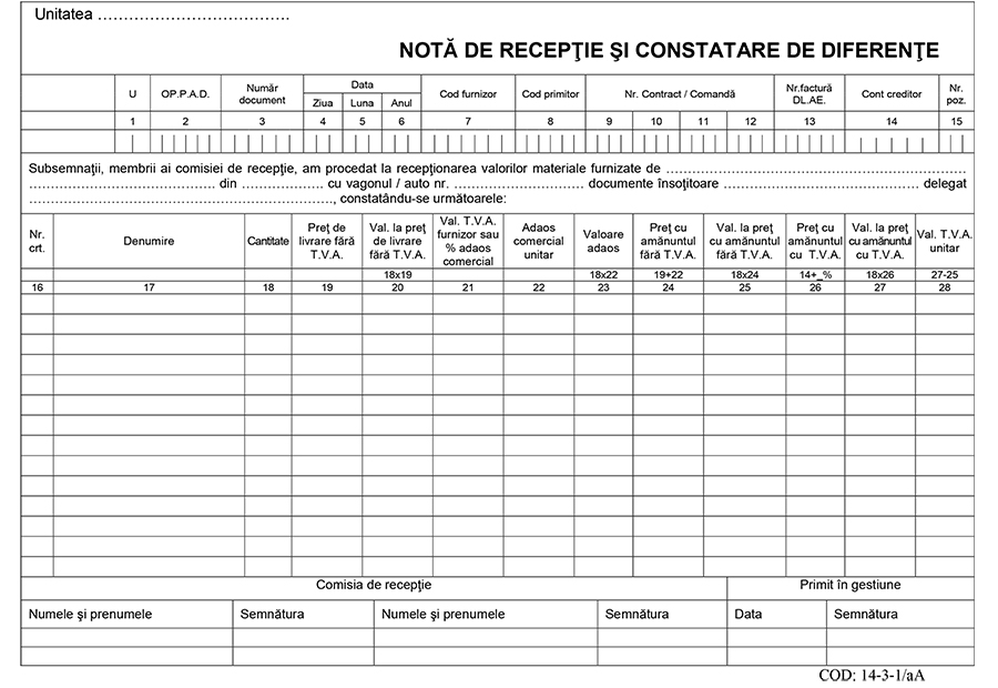 Office NRCD nota receptie constatare diferente A4 14-3-1A