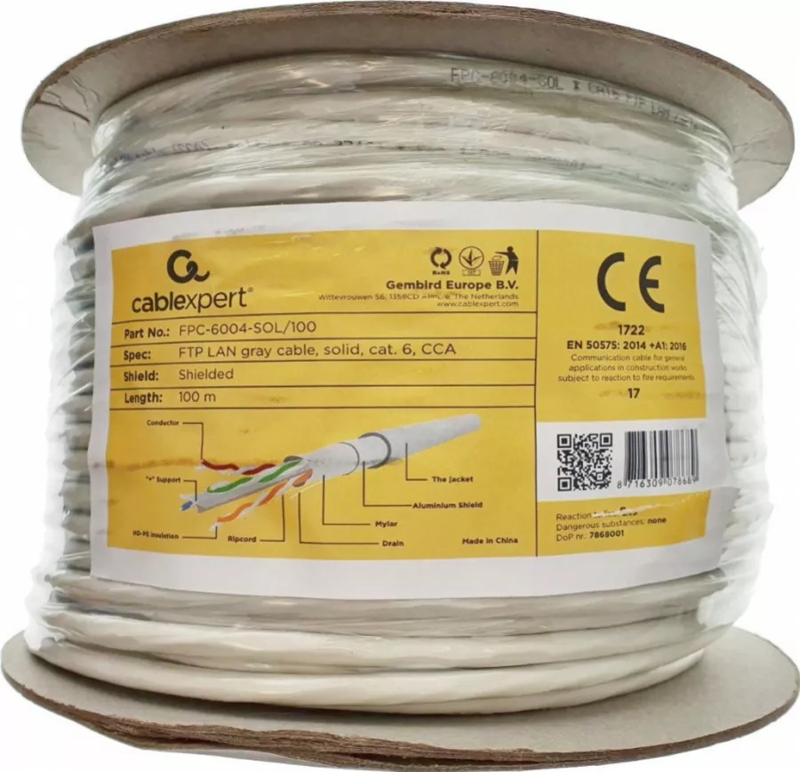 Gembird Rola cablu de retea FTP, Cat6, Cupru-Aluminiu, Solid, AWG24, rola 100m