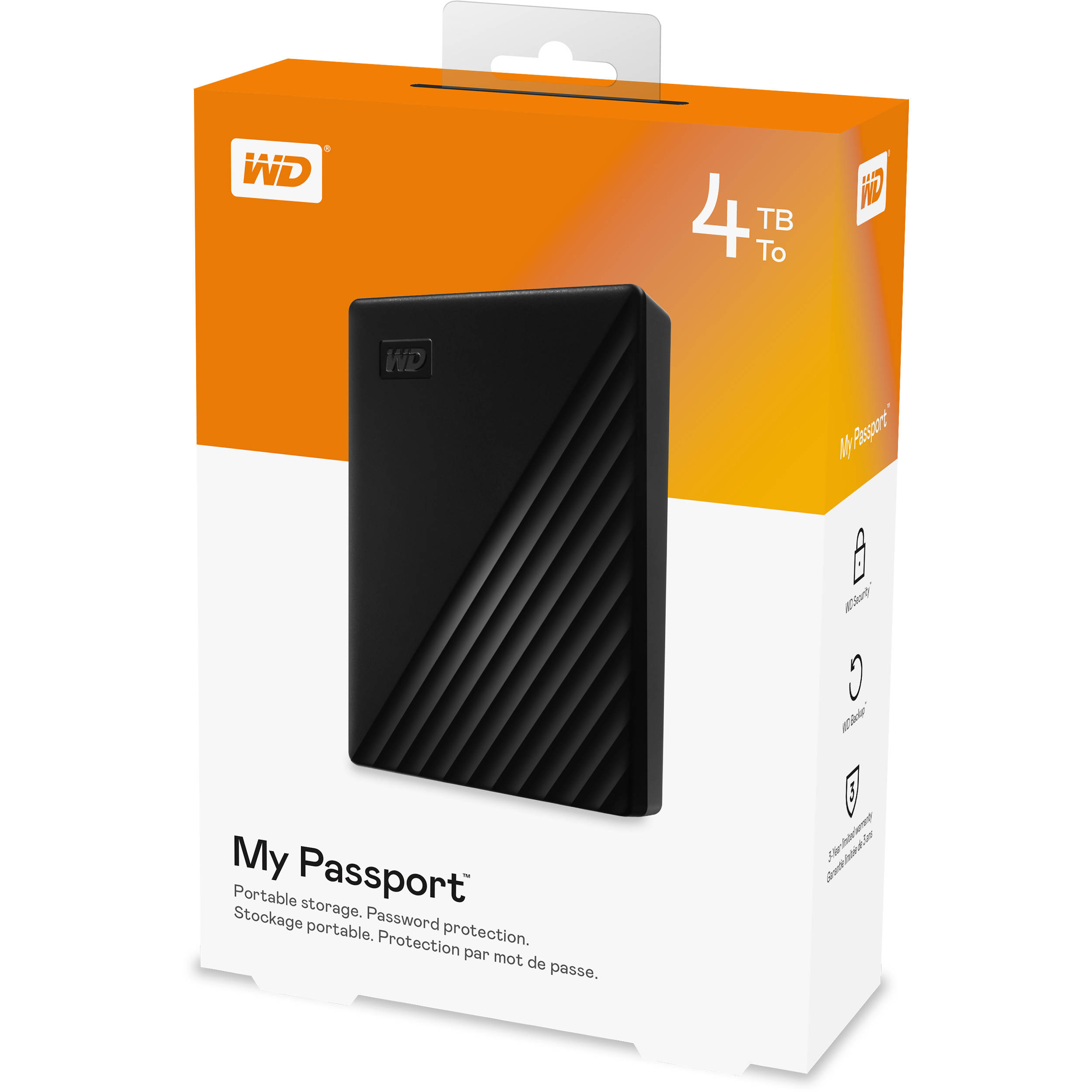 Western Digital My Passport HDD portabil 4TB 2.5inch USB 3.2 slim cripare 256-bit AES negru