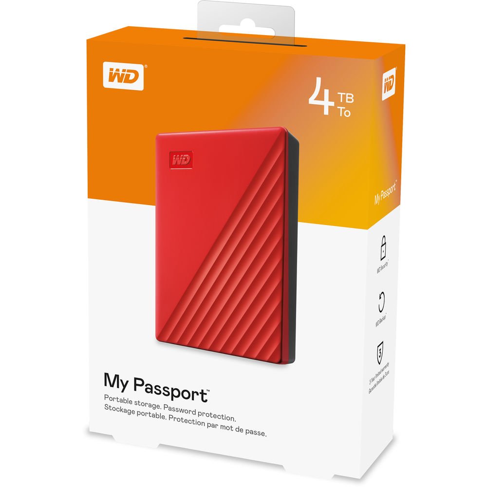 Western Digital My Passport HDD portabil 4TB 2.5inch USB 3.2 slim cripare 256-bit AES rosu