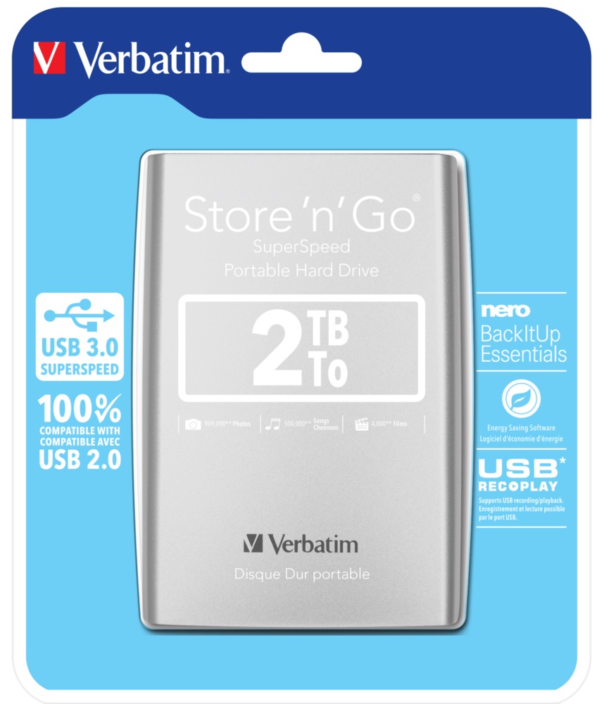 Verbatim Store n Go HDD portabil 2TB 2.5inch USB 3.0 argintiu