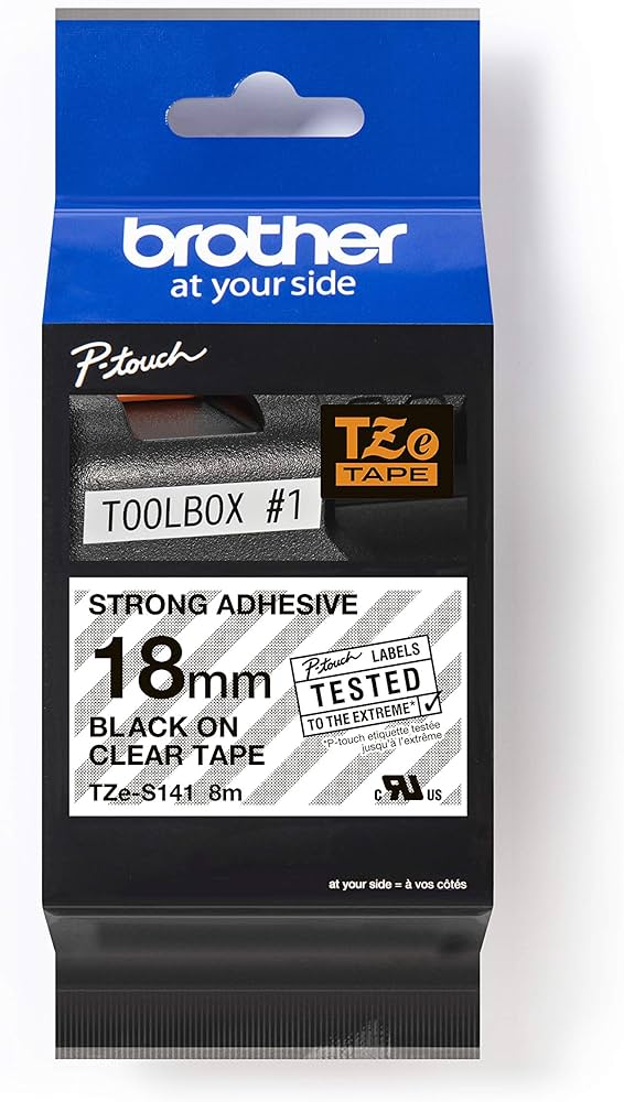 Brother Banda puternic adeziva TZe-S141 18mm 8m negru pe transparent