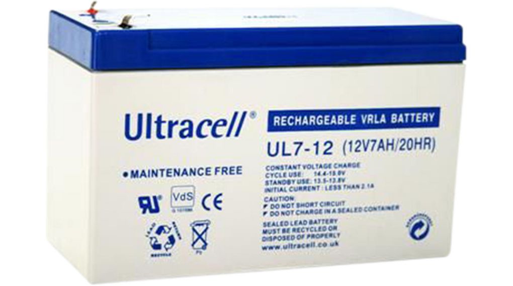 Ultracell Acumulator etans tip gel 12V - 7A, Terminal F1 (T1), dimensiuni 152x65x93.4mm