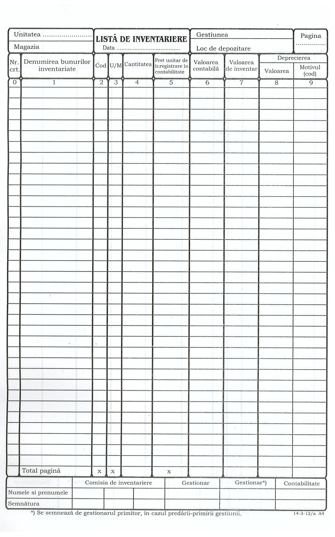 Office Lista inventariere A4 tabel vertical 100 file 14-3-12a