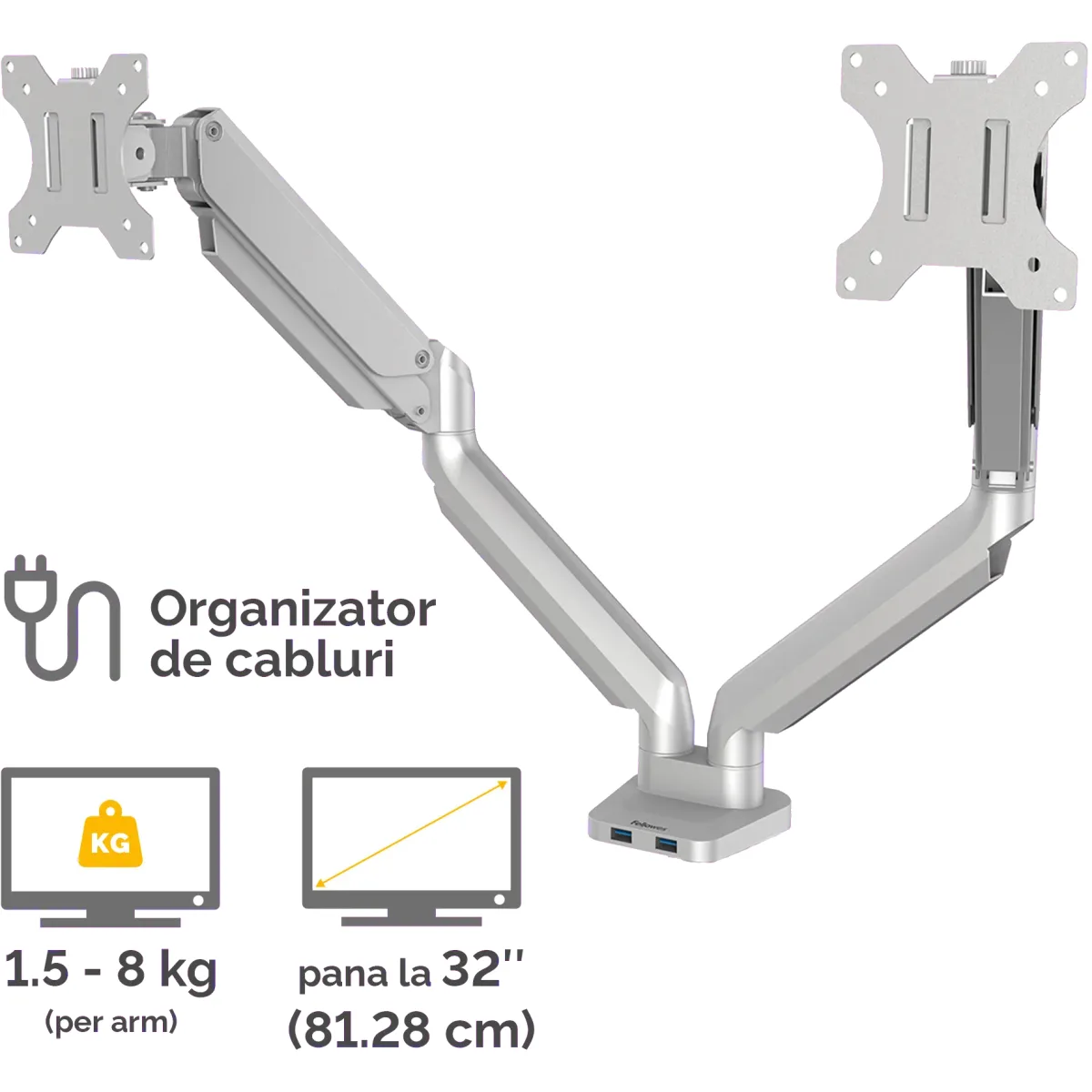 Fellowes Platinum Series Dual Monitor Arm Silver brat dublu pentru monitor 