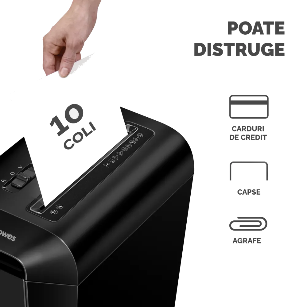 Fellowes Distrugator documente LX65, 10 coli, particule 4x40 mm, P-4, cos 22L 