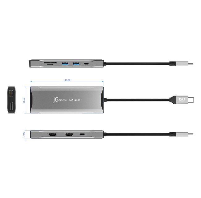 j5create 4K60 Elite USB-C Mini Dock 10Gbps Triple-Monitor 
