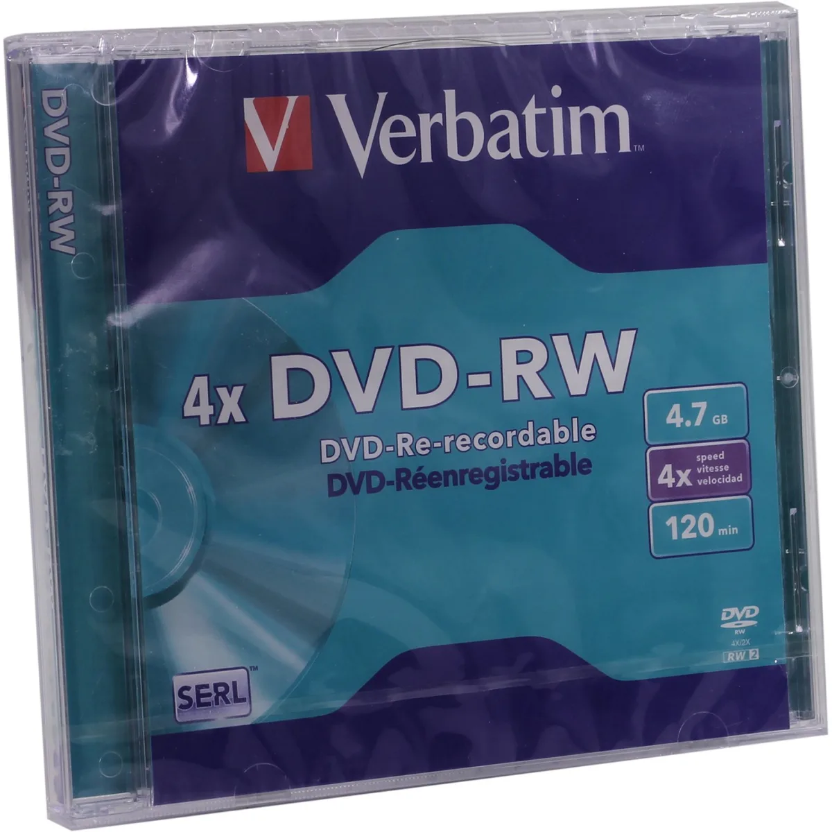 Verbatim DVD-RW 4x, 4,7 GB Matt Silver, Slim Case angle