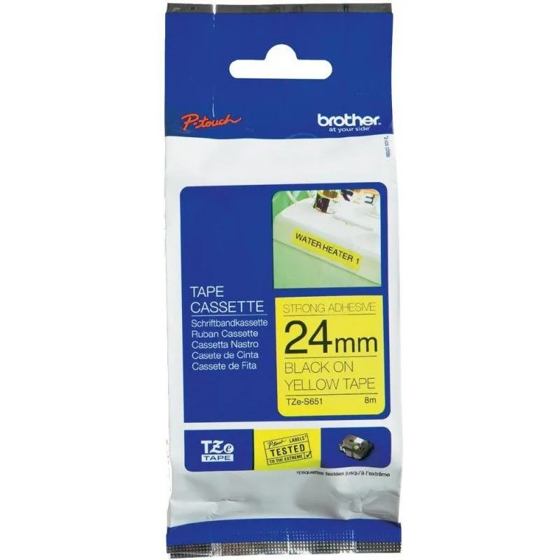 Brother Banda laminata puternic adeziva TZe-S651 24mm 8m negru pe galben