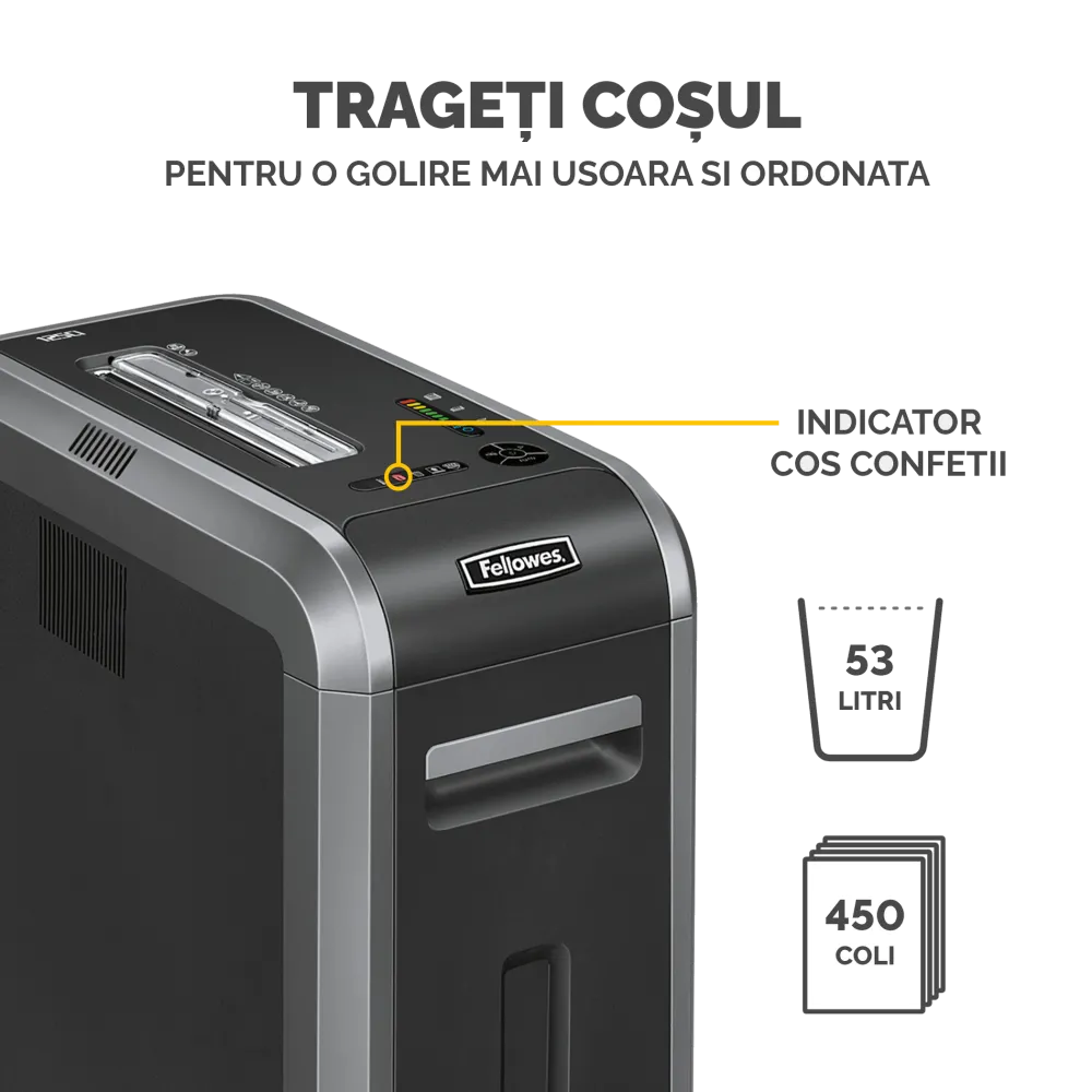 Fellowes Distrugator documente 125Ci, 18 coli, particule 4x38 mm, P-4, cos 53L 