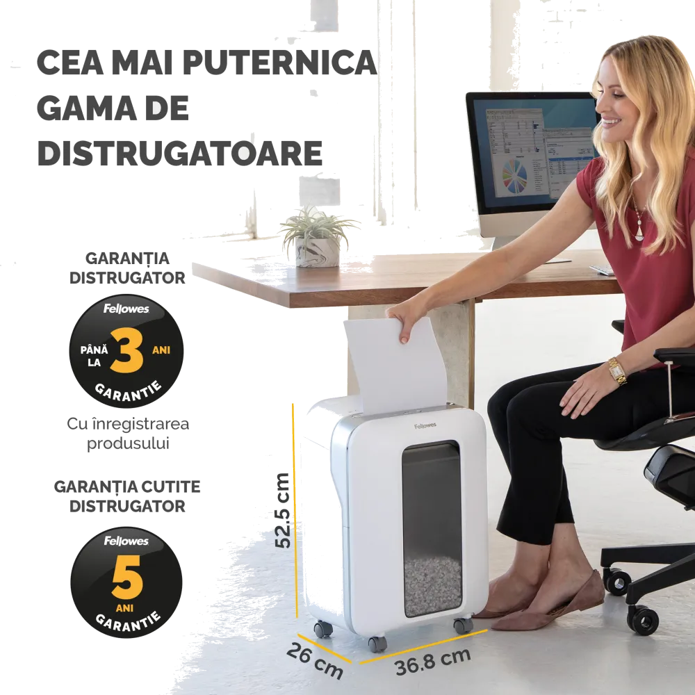 Fellowes Distrugator documente LX201 alb, 12 coli, microparticule 2x12 mm, P-5, cos 22L 