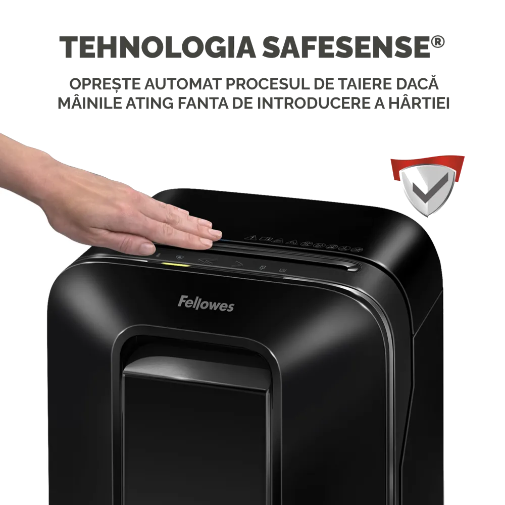 Fellowes Distrugator documente LX201 negru, 12 coli, microparticule 2x12 mm, P-5, cos 22L 