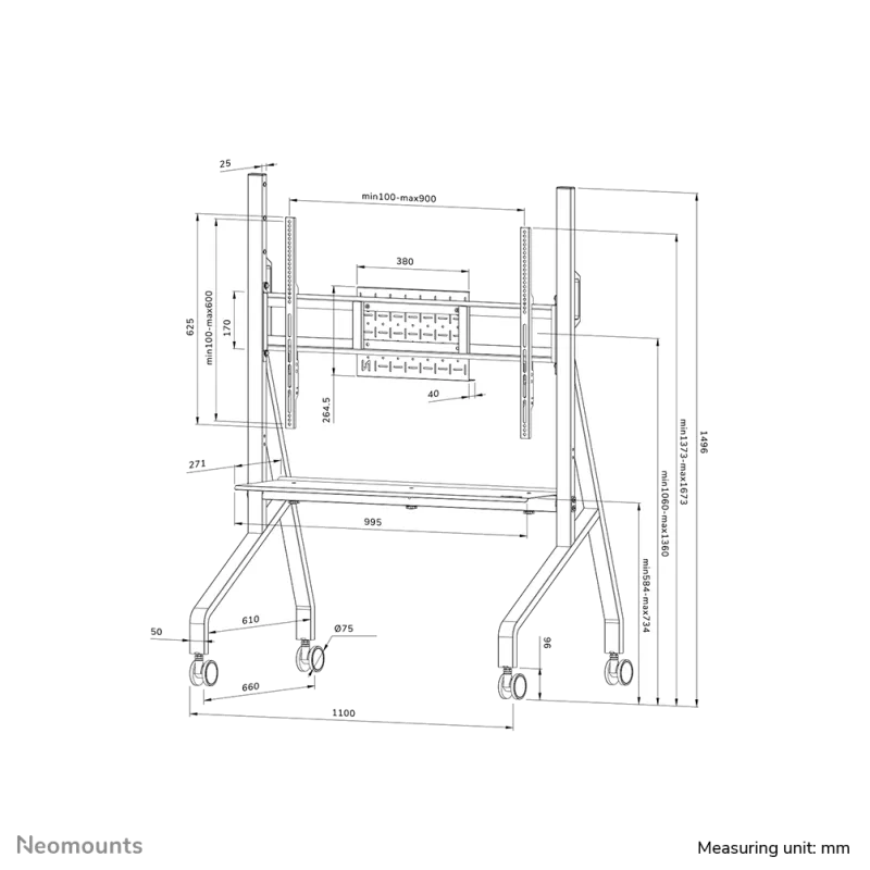 Neomounts Stand mobil de podea pentru display-uri 55-86inch VESA maxim 900x600 76Kg 