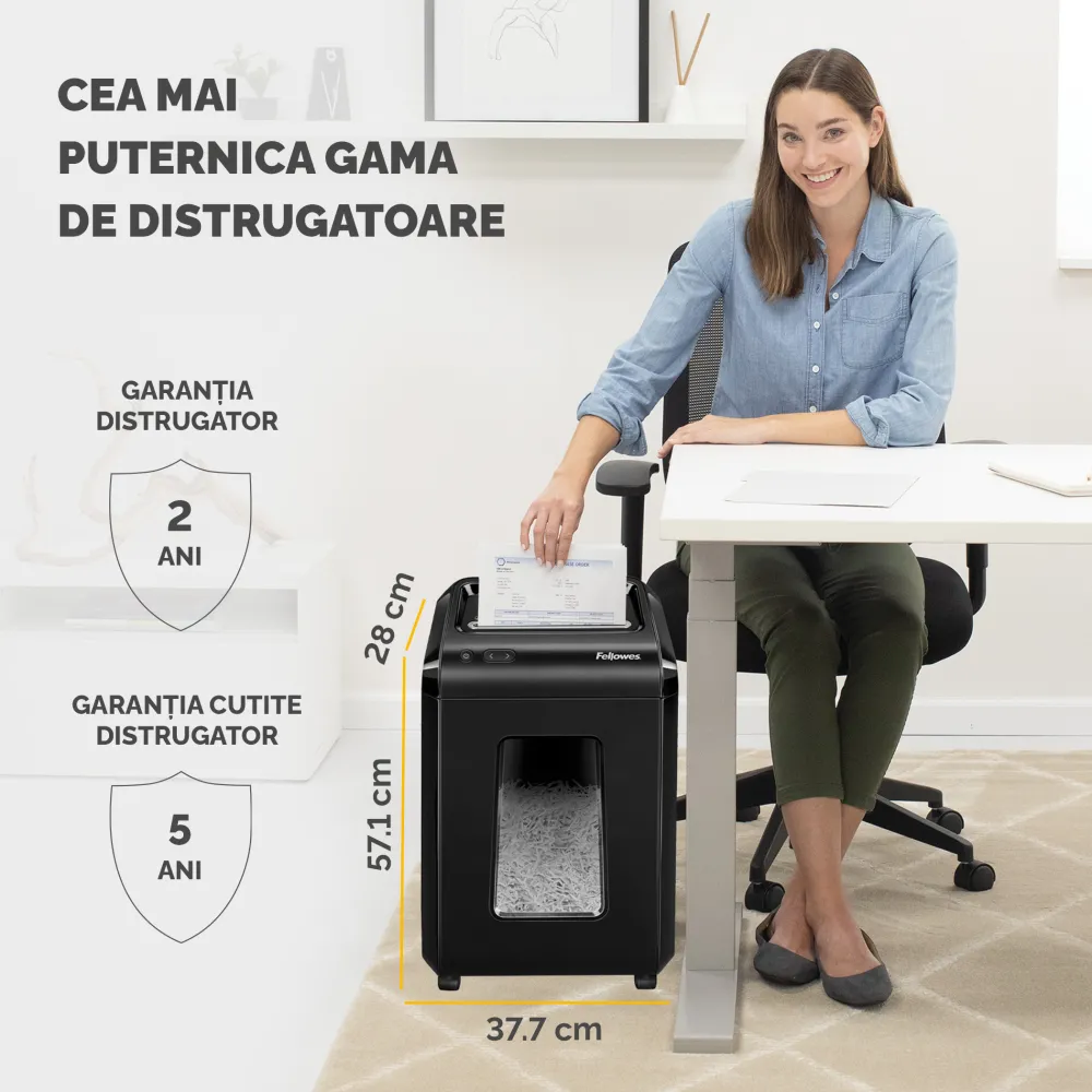 Fellowes Distrugator documente 92Cs, 18 coli, particule 4x38 mm, P-4, CD/DVD, cos 25L lifestyle