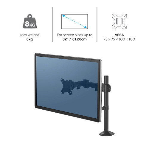 Fellowes Reflex Single Monitor Arm - brat monitor simplu maxim 32inch si 8 Kg