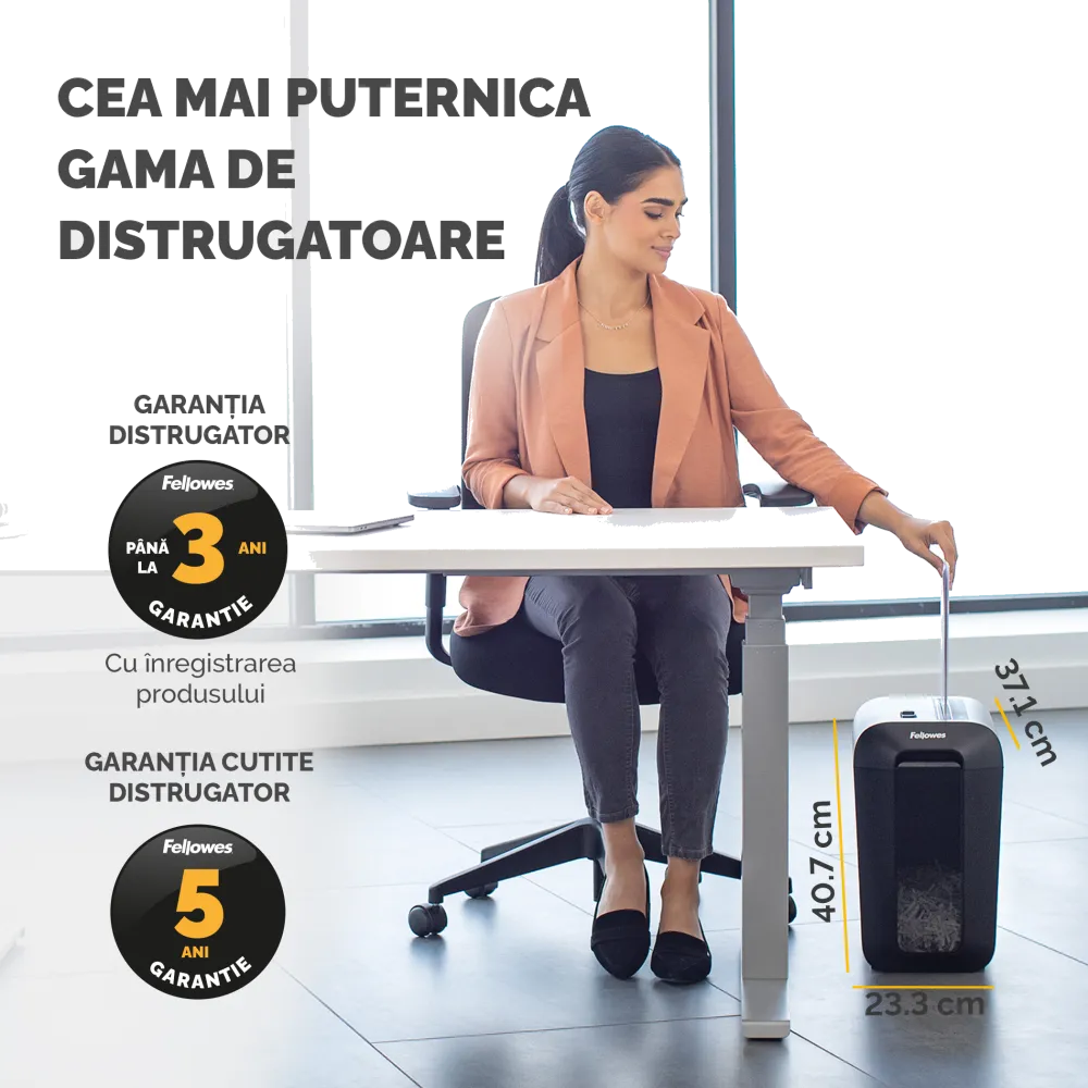 Fellowes Distrugator documente LX65, 10 coli, particule 4x40 mm, P-4, cos 22L 