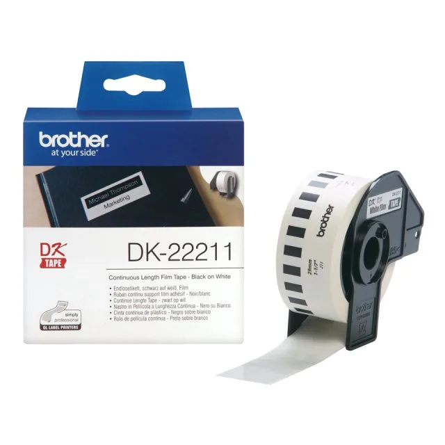 Brother Banda continua laminata DK-22211 29mm x 15.24m negru pe alb