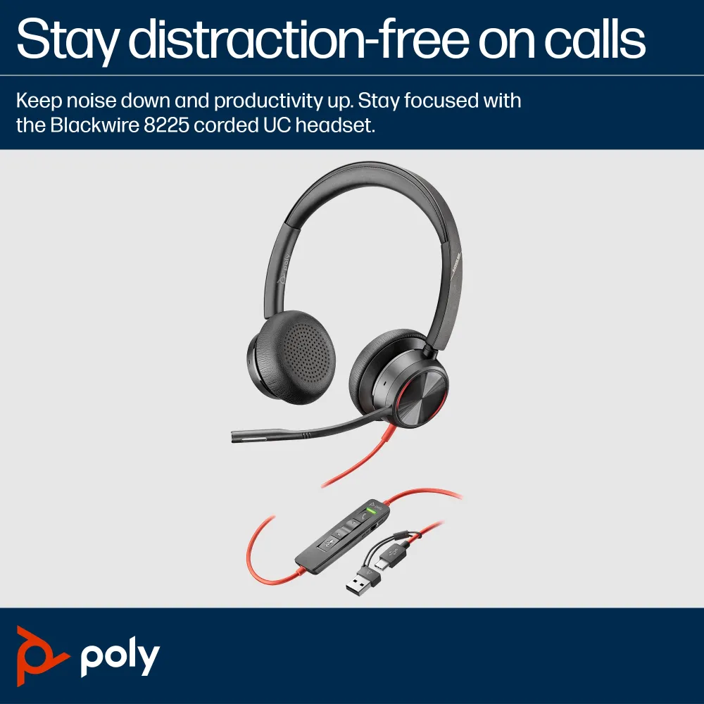 HP Poly Blackwire 8225-M USB-C stereo ANC Teams 