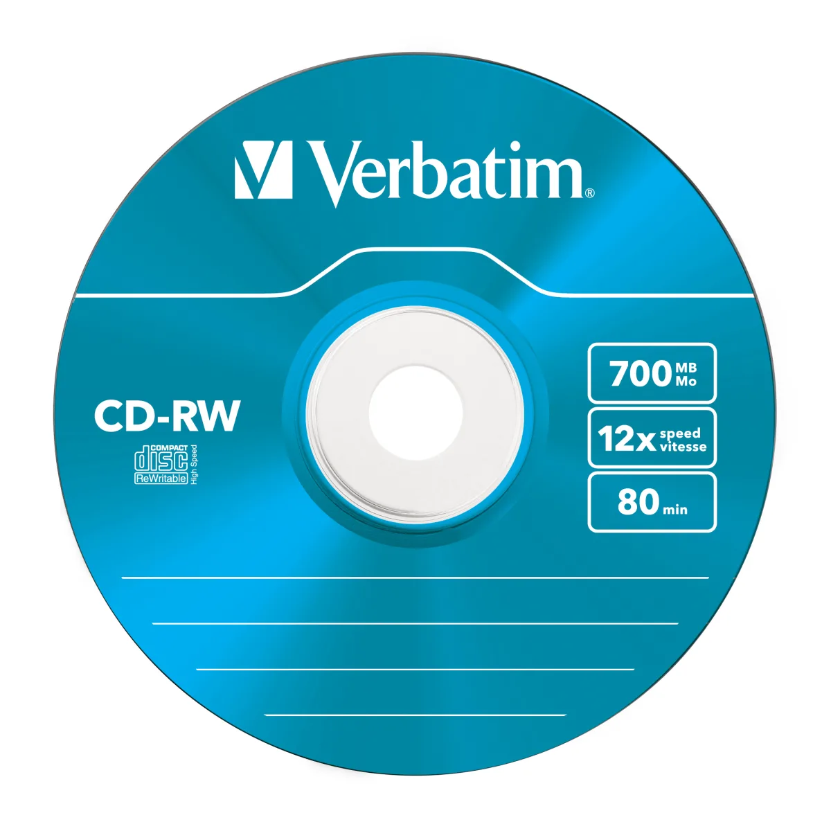 Verbatim Set 5 buc, CD-RW 8-12x 700MB, 80min, colorate, DataLifePlus, SLIM CASE, Hi-Speed angle