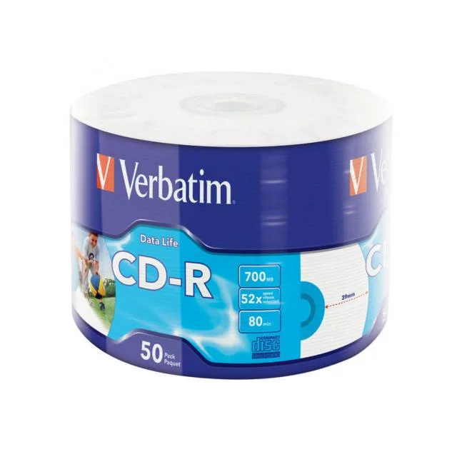 Verbatim Set 50 buc, CD-R 700MB, 52x, Wide Inkjet Printable, WRAP Extra protection 