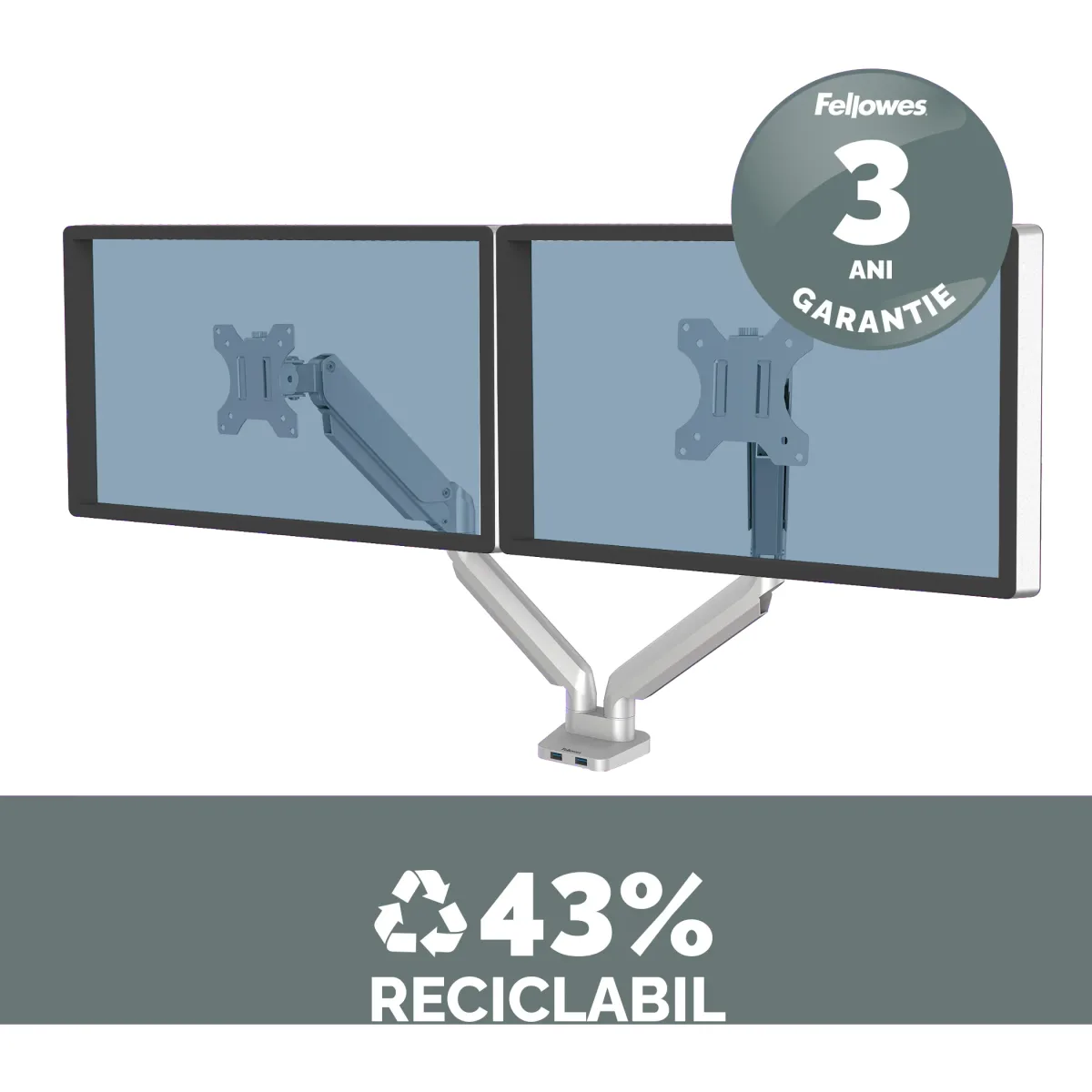 Fellowes Platinum Series Dual Monitor Arm Silver brat dublu pentru monitor 