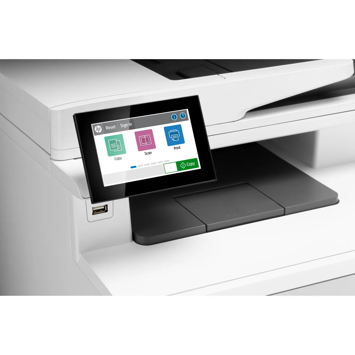 HP Color LaserJet Enterprise MFP M480f multifunctional color fax angle