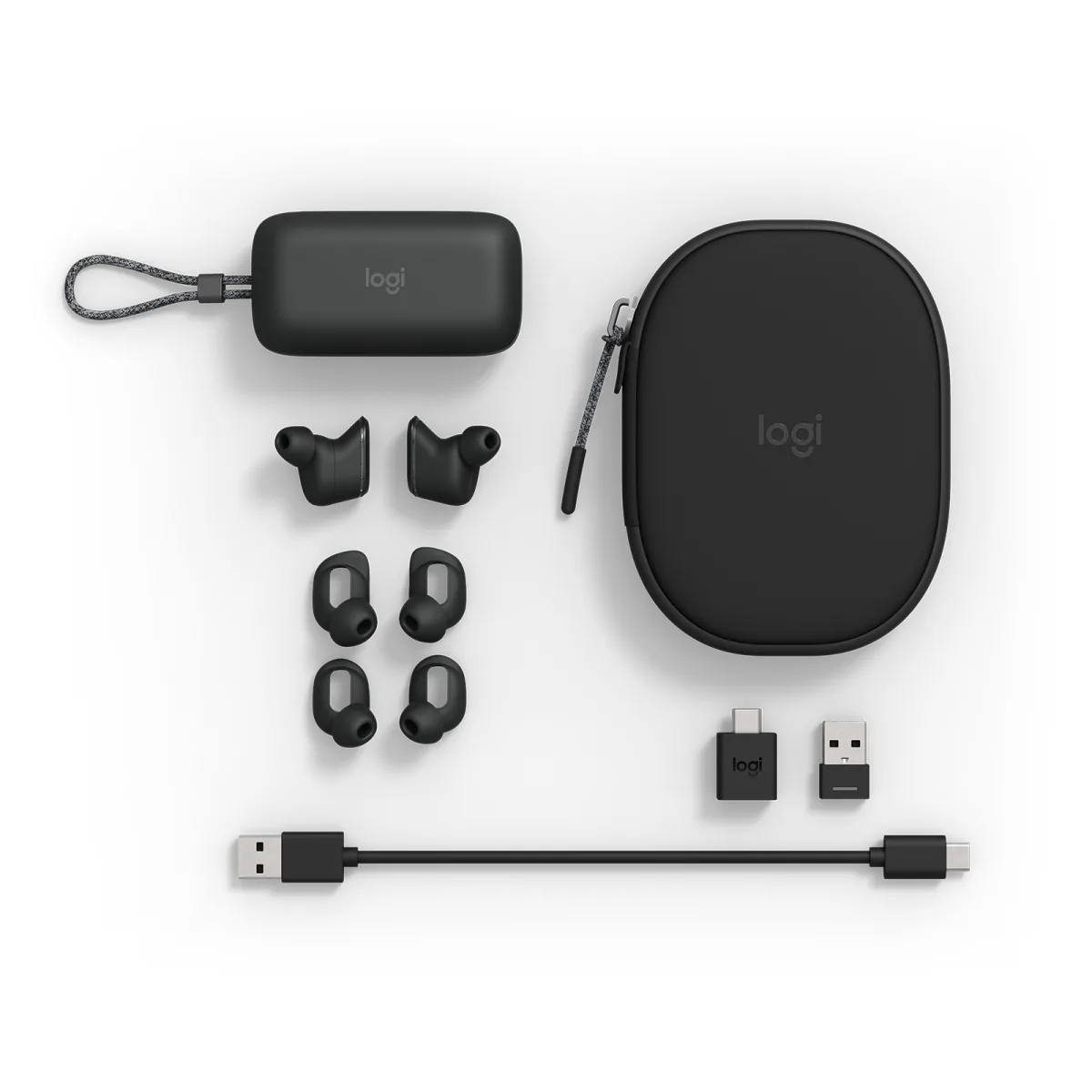 Logitech Zone True Wireless earbuds ANC, Graphite angle