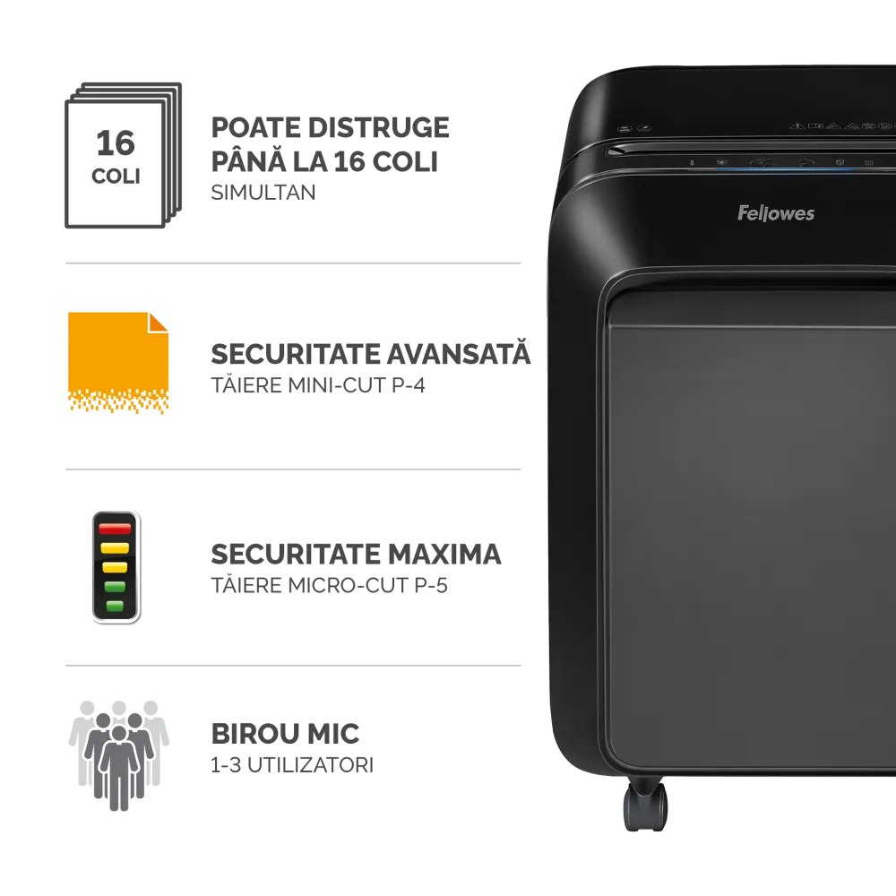 Fellowes Distrugator documente LX210, 16 coli, mini-cut 4x12 mm, P-4, cos 23L 