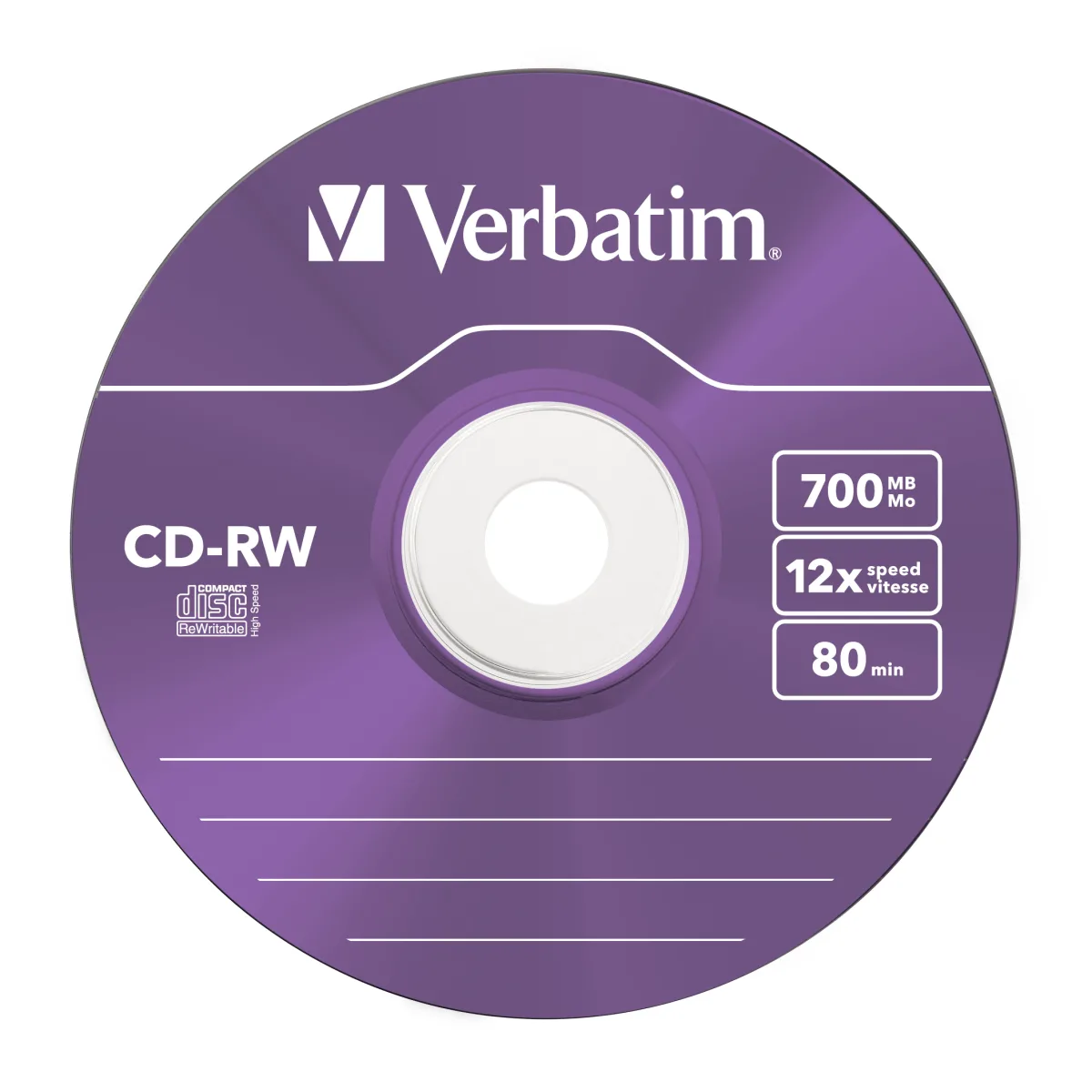 Verbatim Set 5 buc, CD-RW 8-12x 700MB, 80min, colorate, DataLifePlus, SLIM CASE, Hi-Speed angle