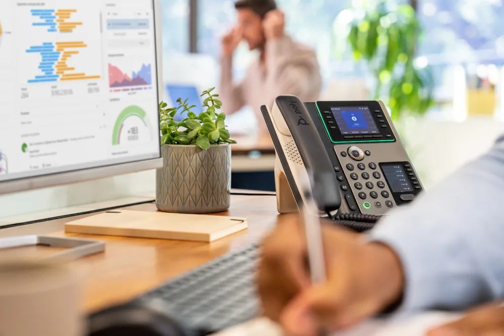 HP Poly Edge E450 IP Phone and PoE-enabled 