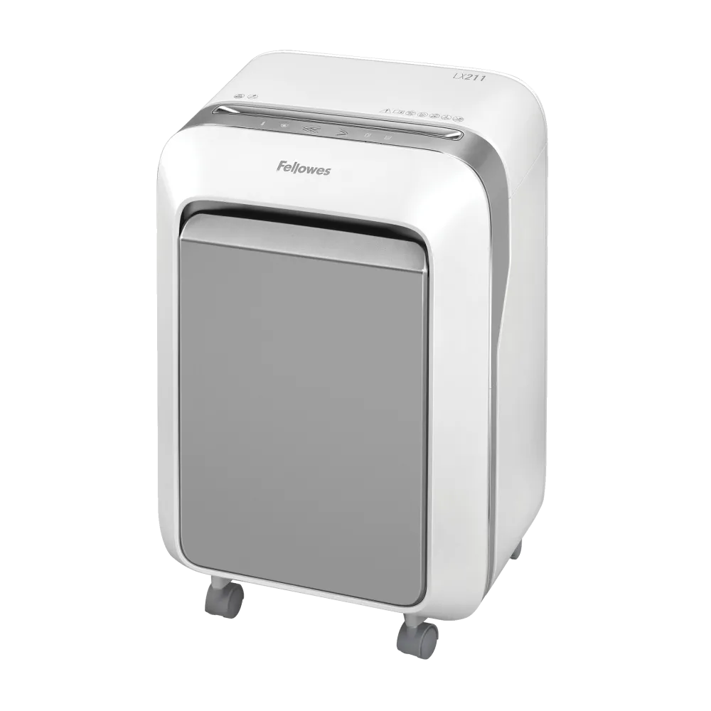 Fellowes Distrugator documente LX211 alb, 15 coli, microparticule 2x12 mm, P-5, cos 23L