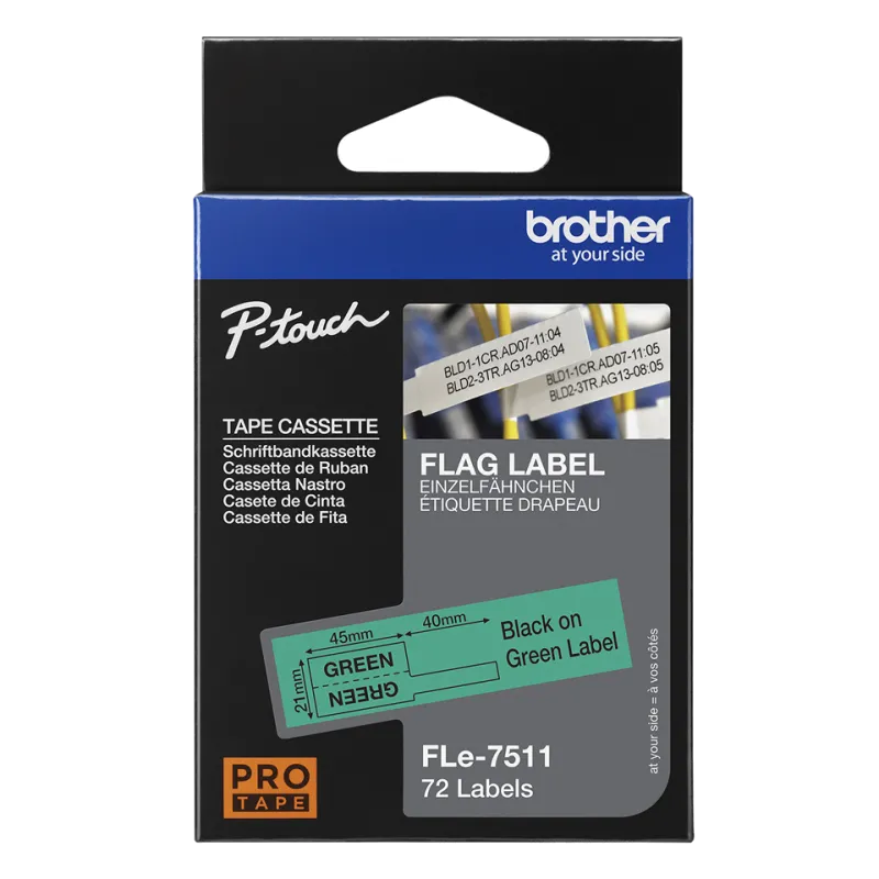 Brother Etichete cabluri FLE-7511 45x21mm negru pe verde 