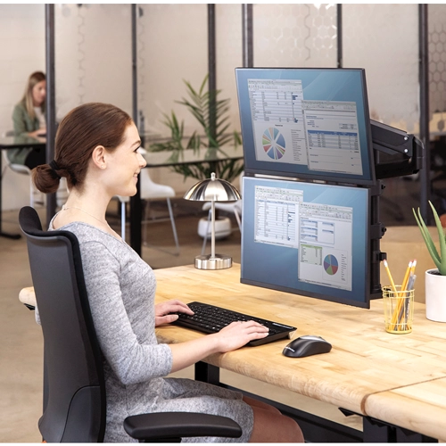 Fellowes Platinum Series Dual Stacking Monitor Arm Black lifestyle