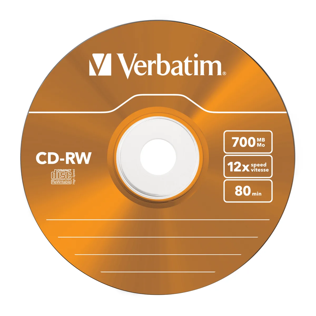 Verbatim Set 5 buc, CD-RW 8-12x 700MB, 80min, colorate, DataLifePlus, SLIM CASE, Hi-Speed angle