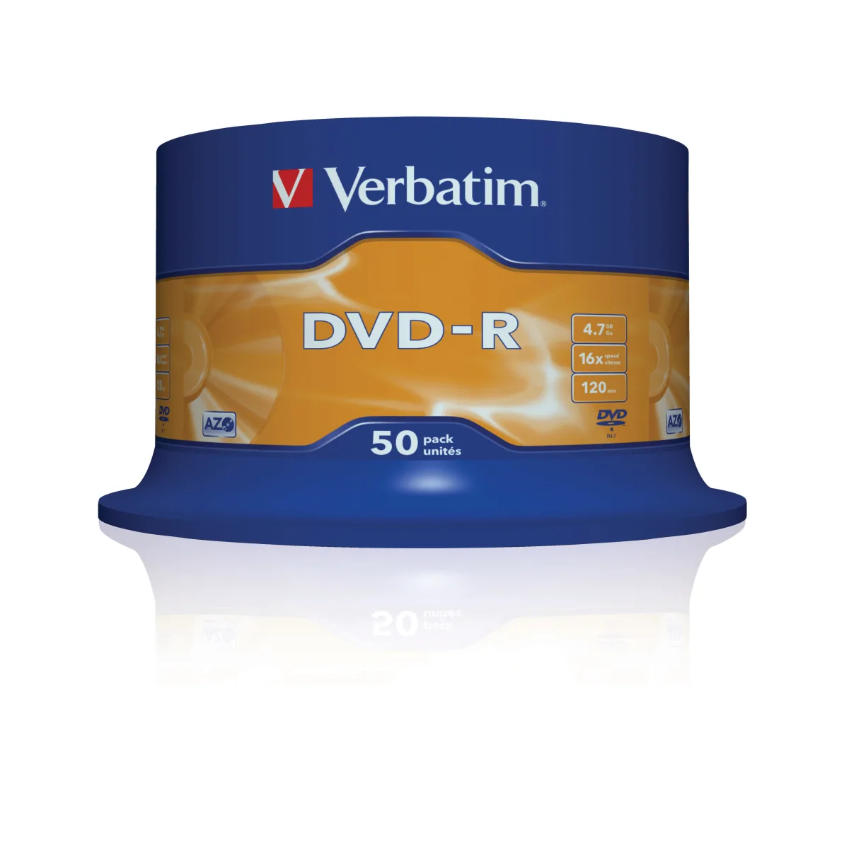 Verbatim Set 50 buc, DVD-R, AZO 16x, 4.7GB, 120min, matt silver angle