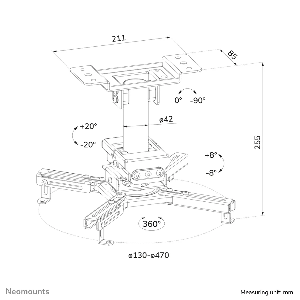 Neomounts CL25-530BL1 suport tavan videoproiector 45 kg, 360 grade 