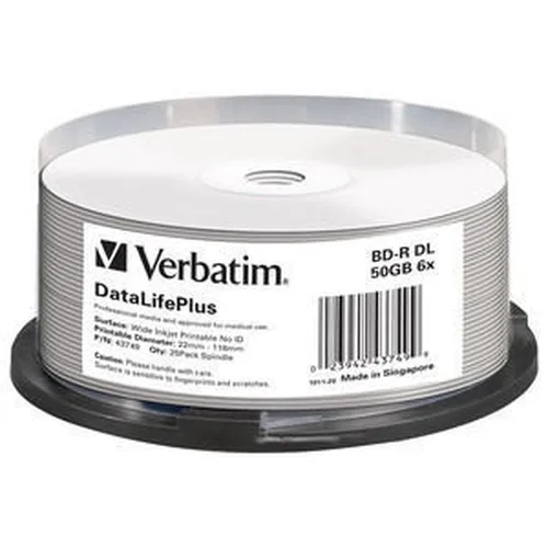 Verbatim BD-R 50GB, viteza 6x, Double Layer, spindle, Wide Inkjet Printable, set 25