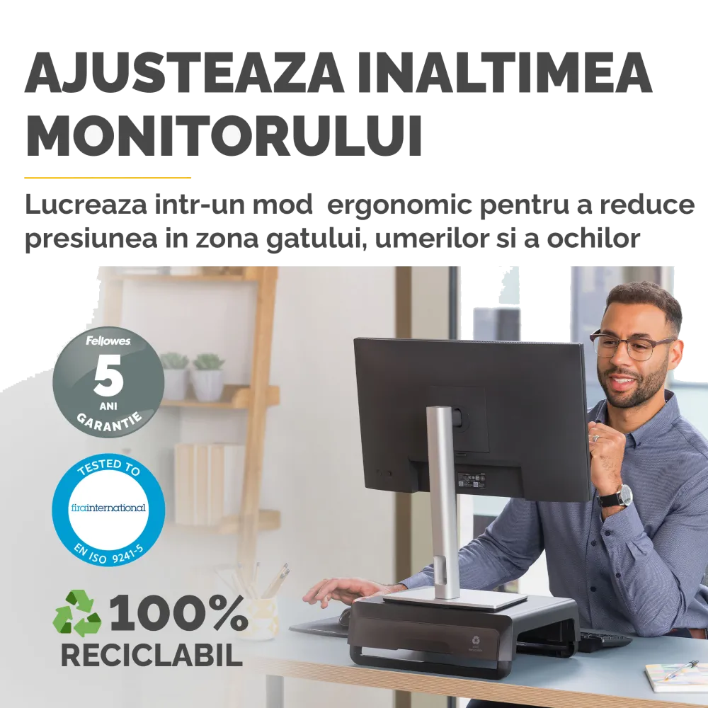 Fellowes Breyta suport pentru monitor reglabil pe inaltime suporta 15Kg negru 