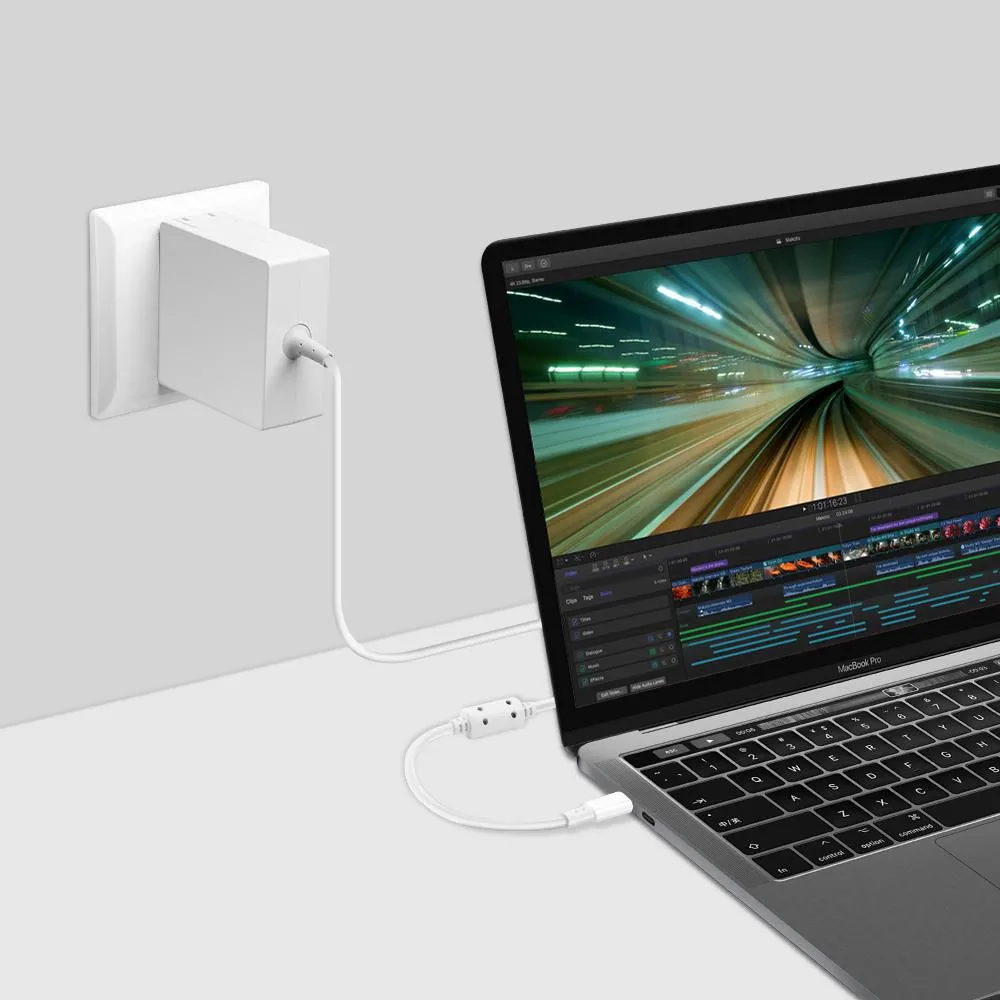 CoreParts USB-C Power Adapter 45W, 5V2A,9V2A,12V2A,15V3A,20V2.25A, EU & UK Wall Plug, WH angle