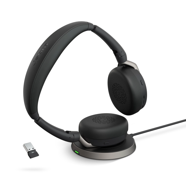 Jabra Casca EVOLVE2 65 Flex UC 26699-989-989, binaural, pliabila, Bluetooth, USB-A, stand incarcare