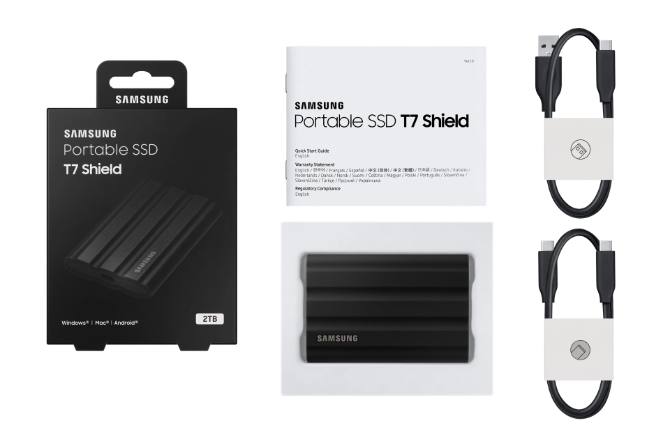 Samsung SSD extern T7 Shield 2TB R/W: 1000 MB/s / 1000 MB/s Protectie parola USB-C Black 