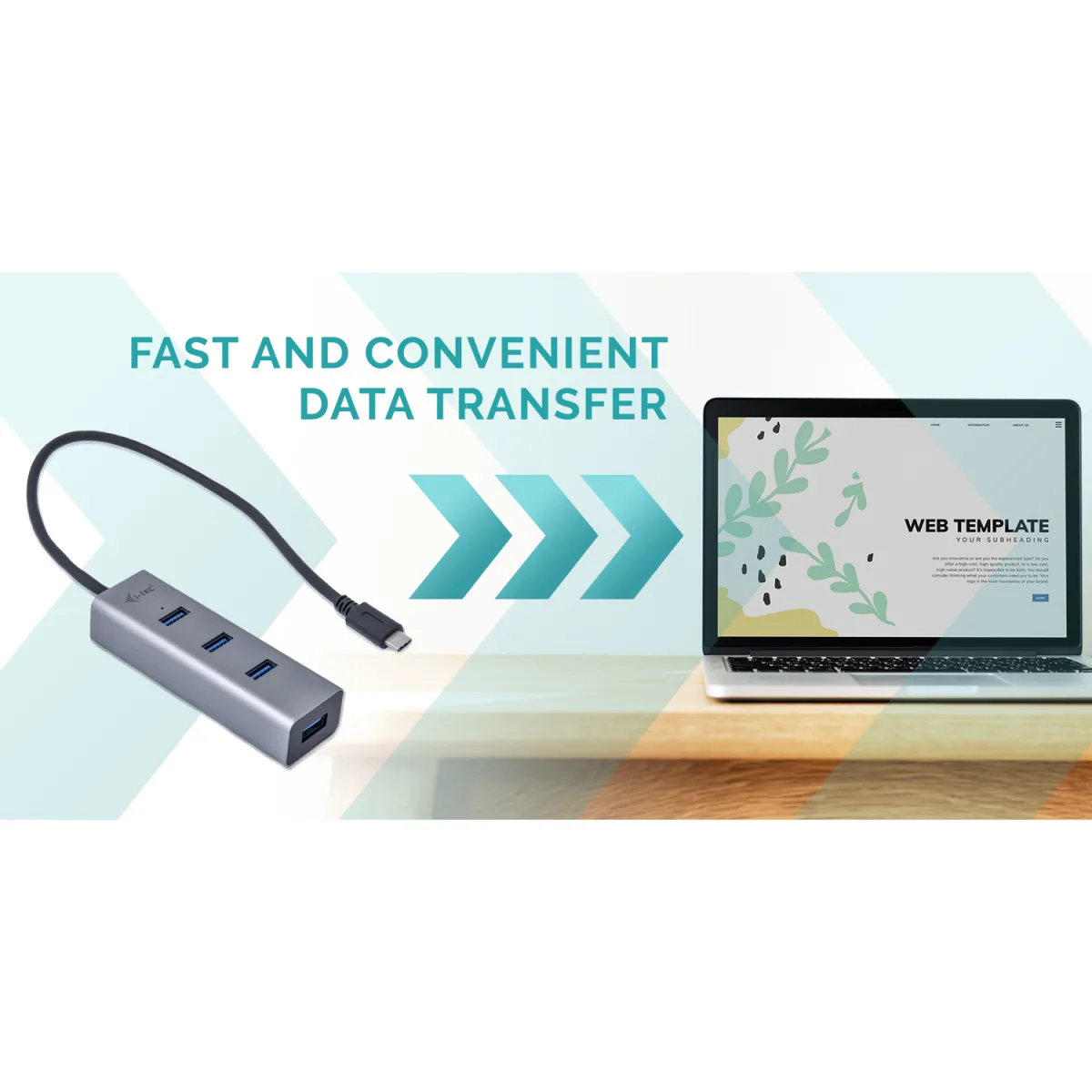i-Tec Metal Hub USB-C 3.0 4 porturi USB-A constructie din aluminiu Space Grey angle