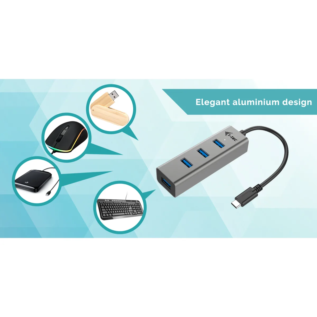 i-Tec Metal Hub USB-C 3.0 4 porturi USB-A constructie din aluminiu Space Grey 
