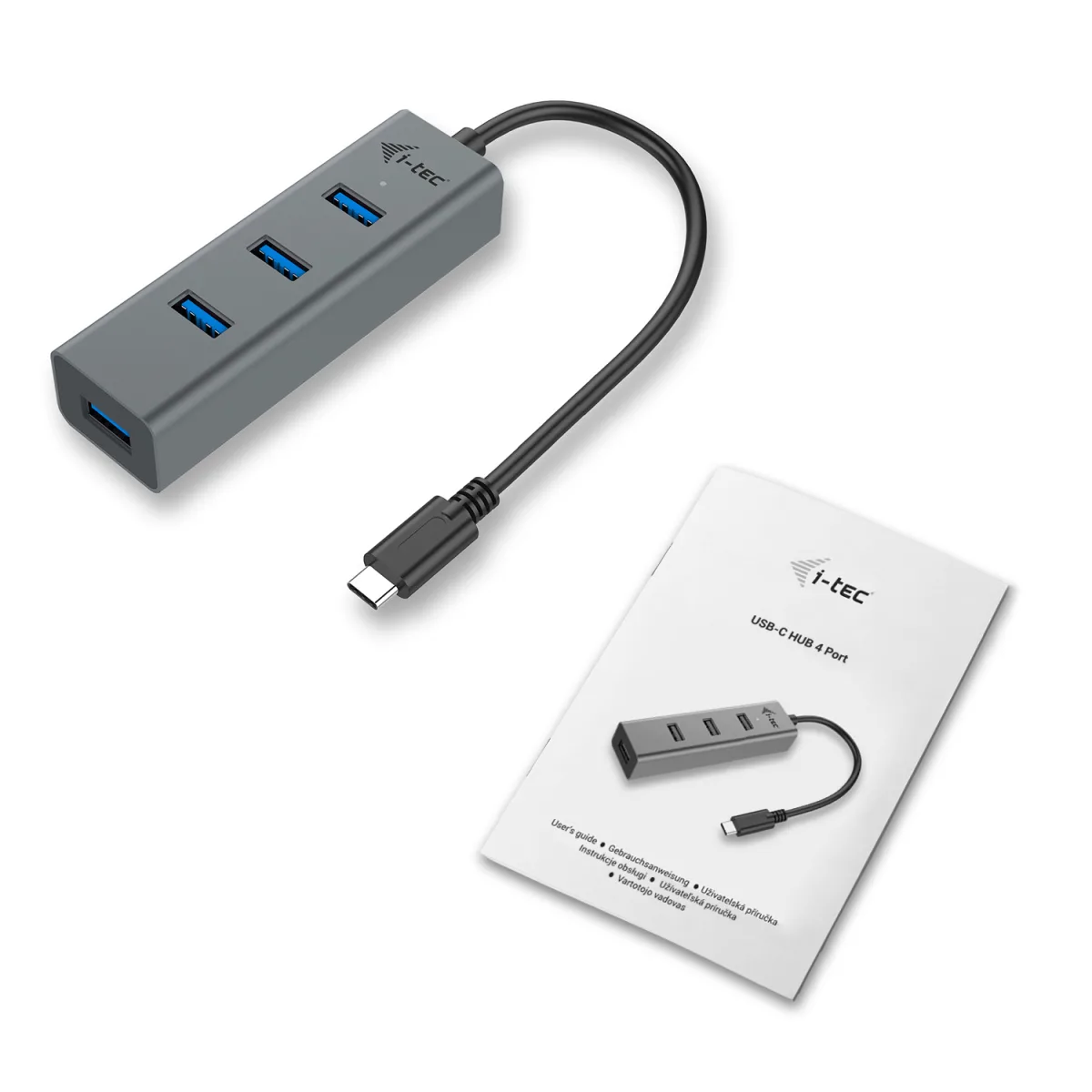i-Tec Metal Hub USB-C 3.0 4 porturi USB-A constructie din aluminiu Space Grey angle