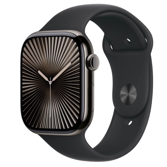 Apple Watch S10 Cellular 46mm Slate Titanium Case with Black Sport Band - M/L