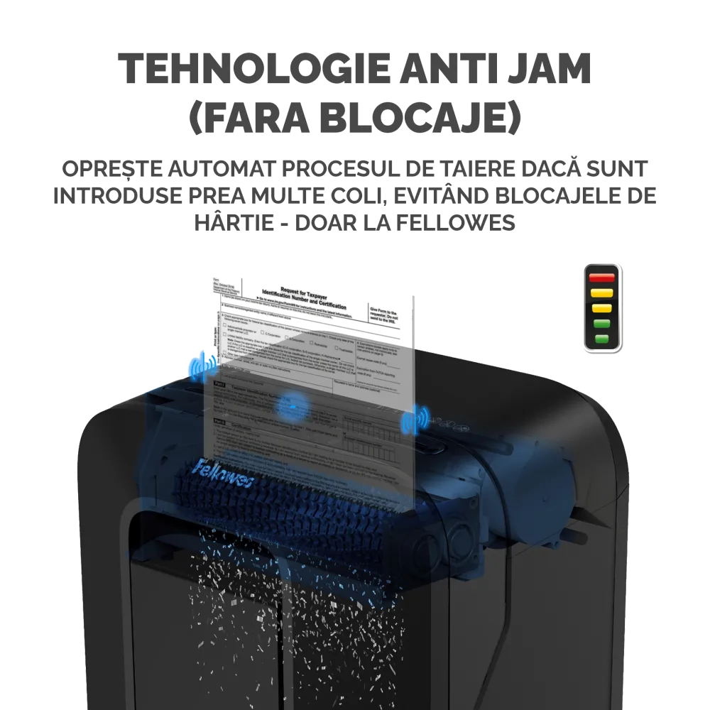 Fellowes Distrugator documente LX201 negru, 12 coli, microparticule 2x12 mm, P-5, cos 22L 