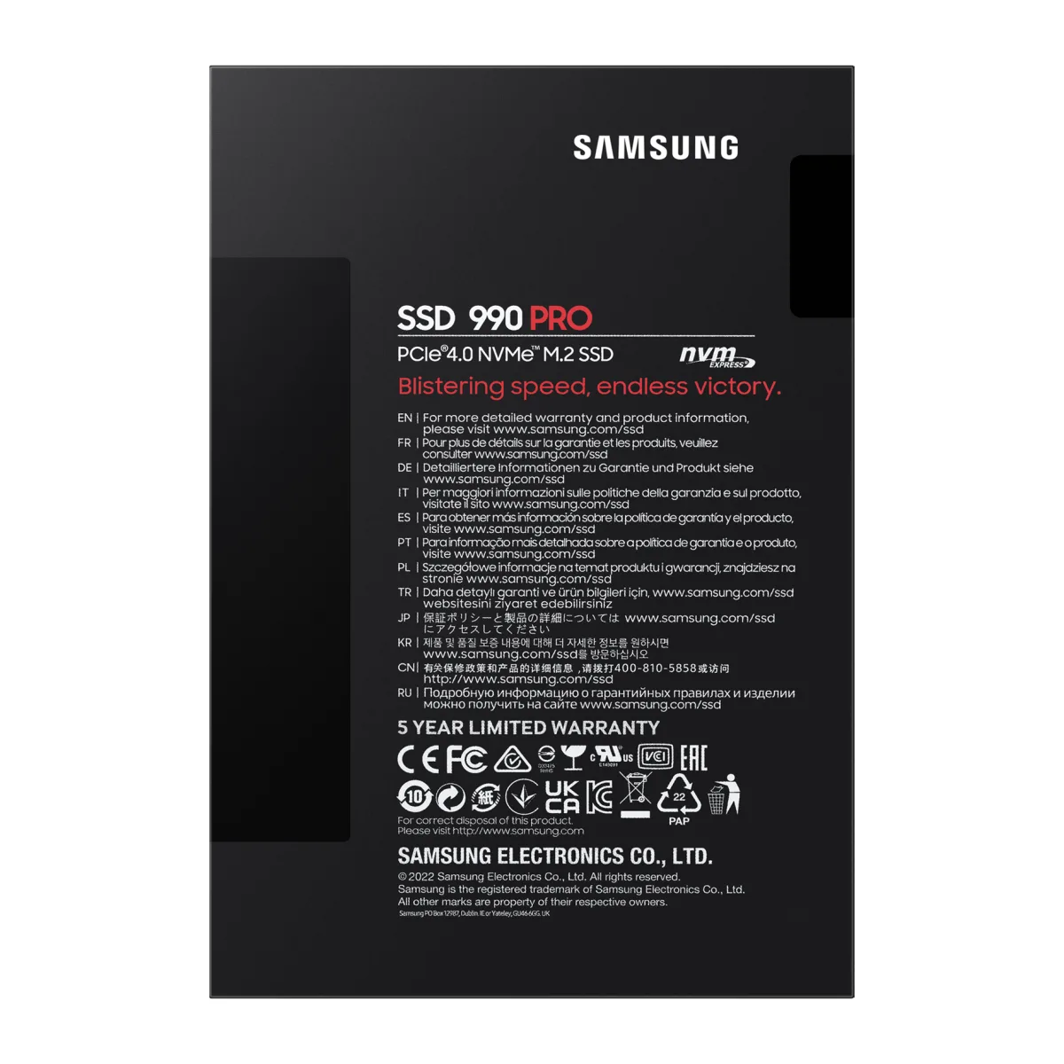 Samsung 990 PRO SSD 2TB, NVMe 2.0 M.2 2280 PCIe Gen 4.0 x 4, R/W speed:7450/6900 MB/s angle