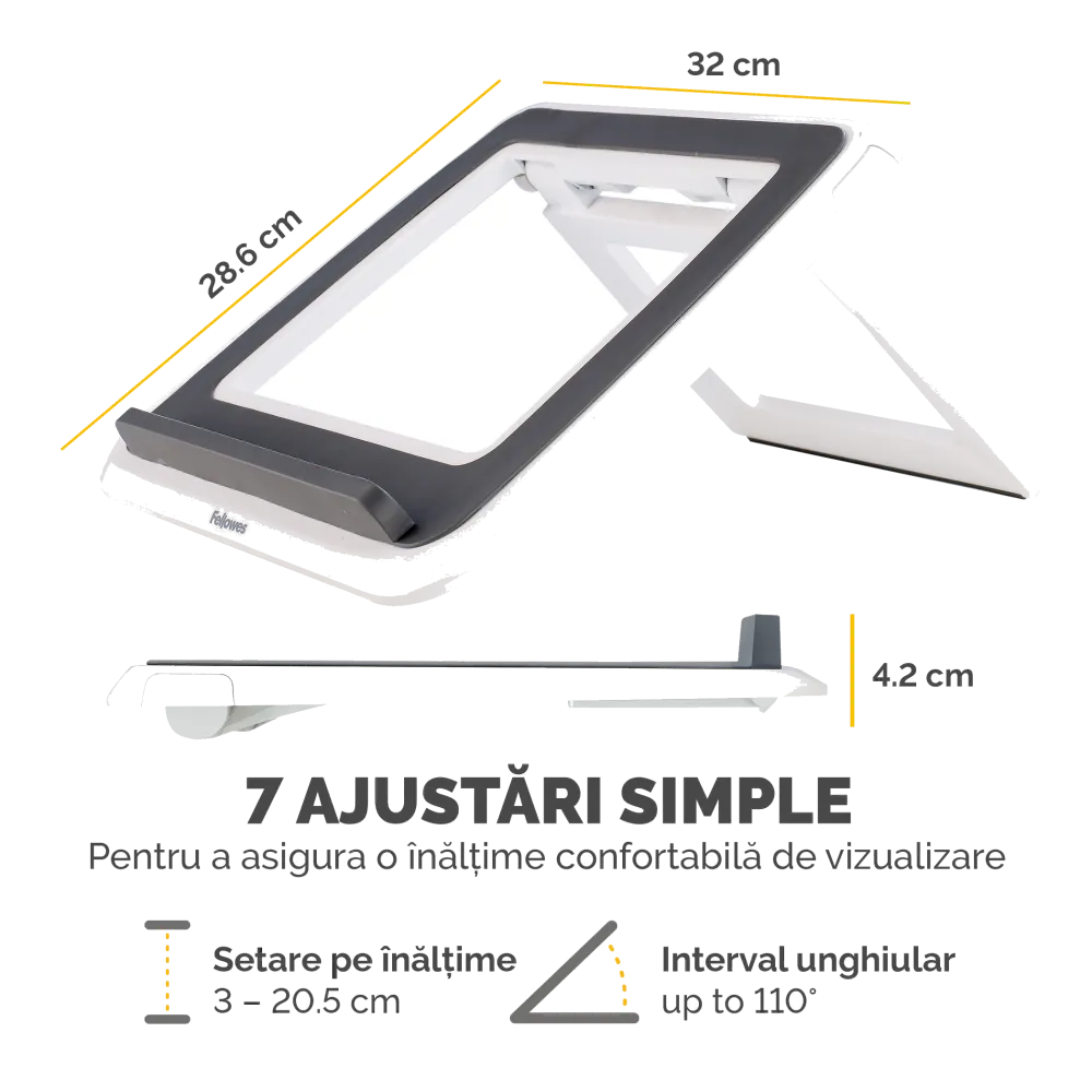 Fellowes I-Spire Series Laptop Quick Lift - pana la 17 inch sau 4.5kg, alb 