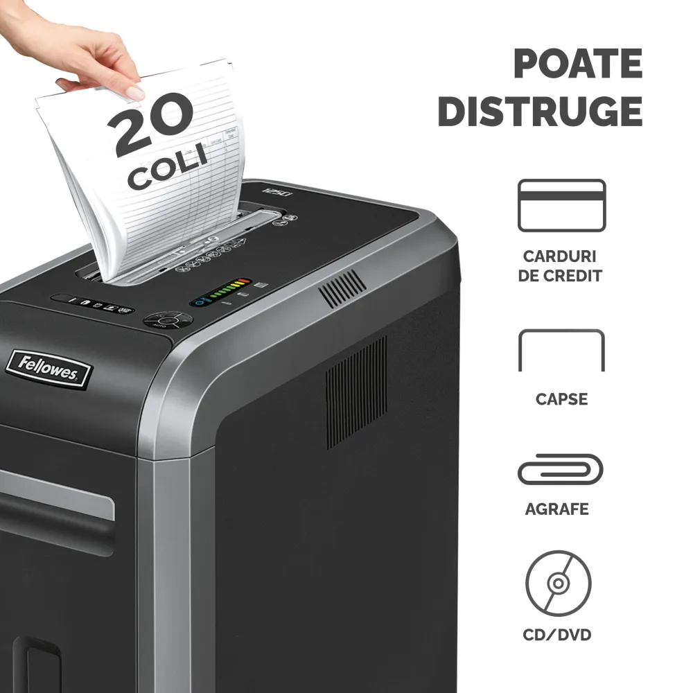 Fellowes Distrugator documente 125Ci, 18 coli, particule 4x38 mm, P-4, cos 53L lifestyle