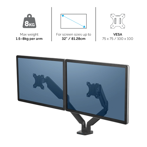 Fellowes Platinum Series Dual Monitor Arm Black brat dublu pentru monitor